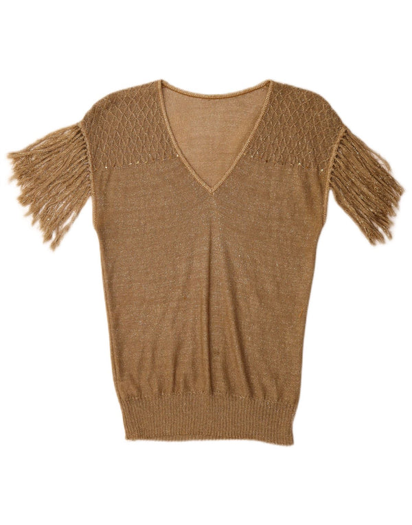 Vintage mujer blusa Top Reino Unido 10 oro pequeño