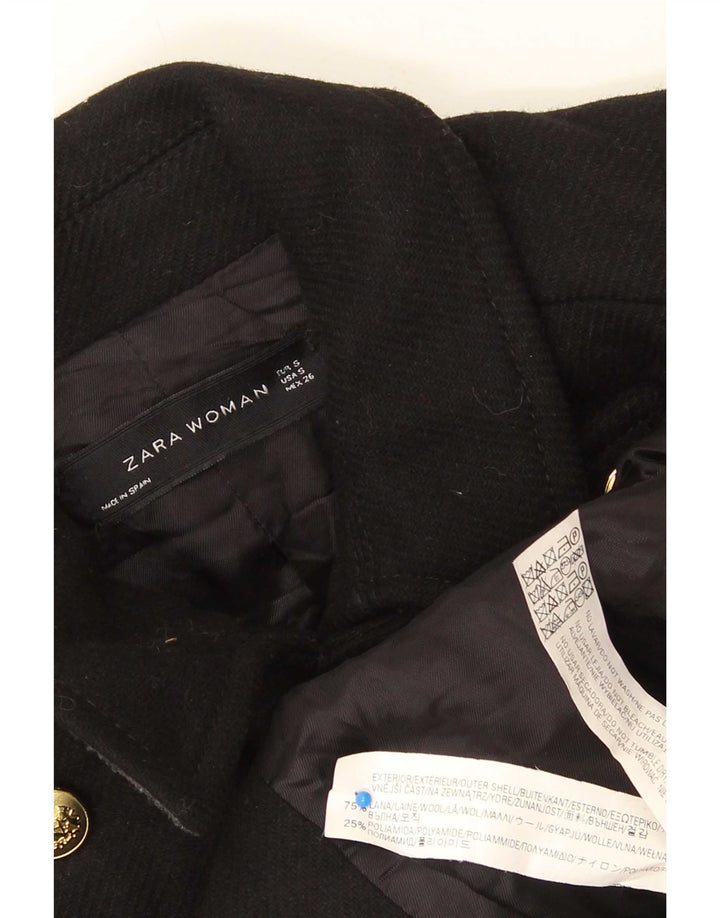 Zara Womens Pea Coat UK 10 Small Black Wool