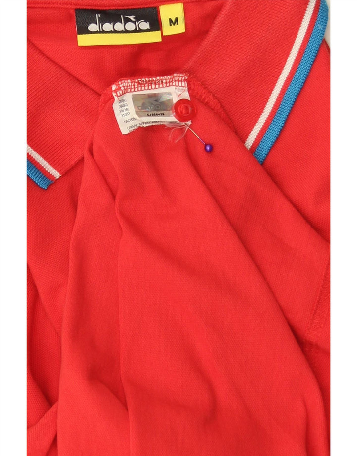 DIADORA Mens Polo Shirt Medium Red Striped Cotton