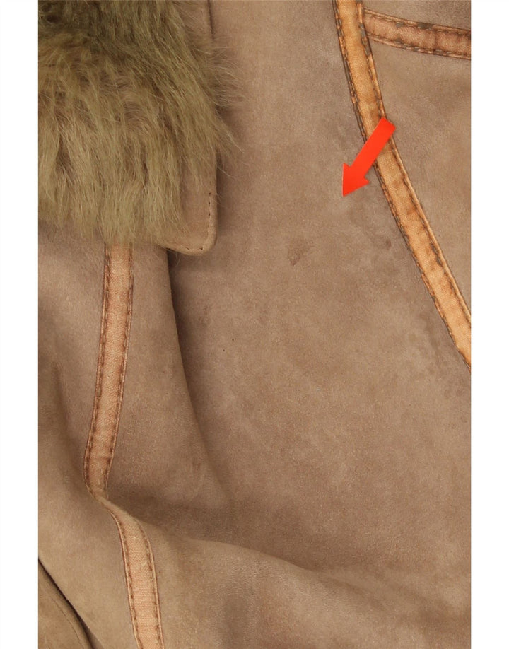 VINTAGE Womens Shearling Coat UK 16 Large Brown