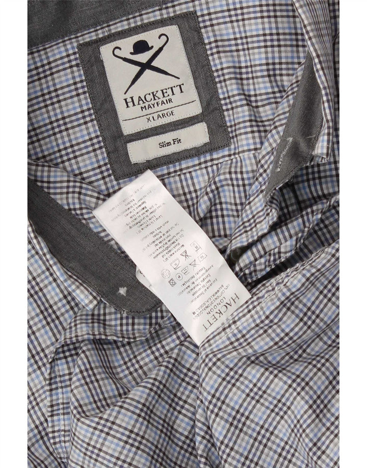 Camicia Hackett da uomo slim fit XL in cotone a quadri grigio