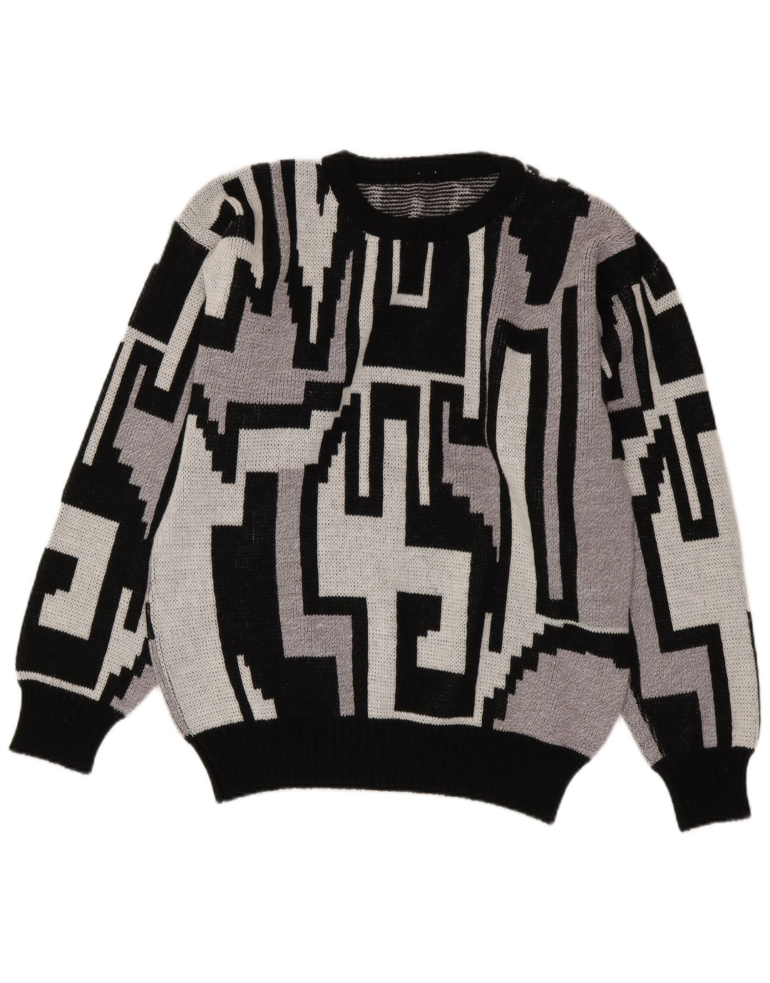 Vintage mænd med rund hals sweater mellemgrå geometrisk