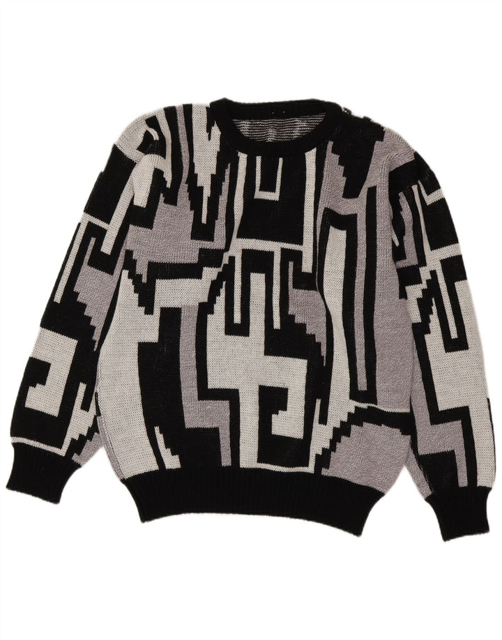 Vintage mænd med rund hals sweater mellemgrå geometrisk