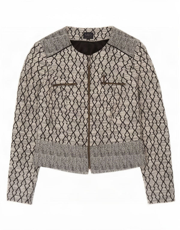 Jaqueta Blazer Feminina Marks & Spencer Reino Unido 8 Pequeno Algodão Geométrico Preto