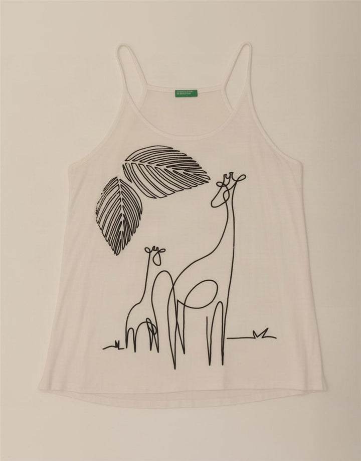 Benetton Womens Graphic Cami Top UK 14 Mittelweiße Viskose