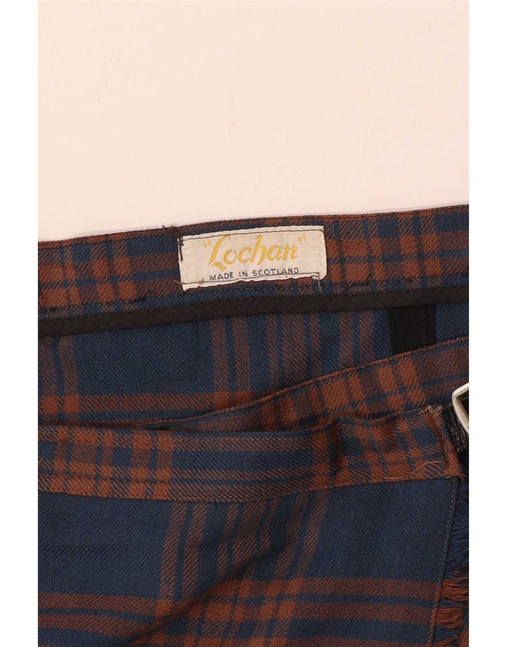 Vintage Womens Pleated Wrap Skirt W32 Large Navy Blue Check