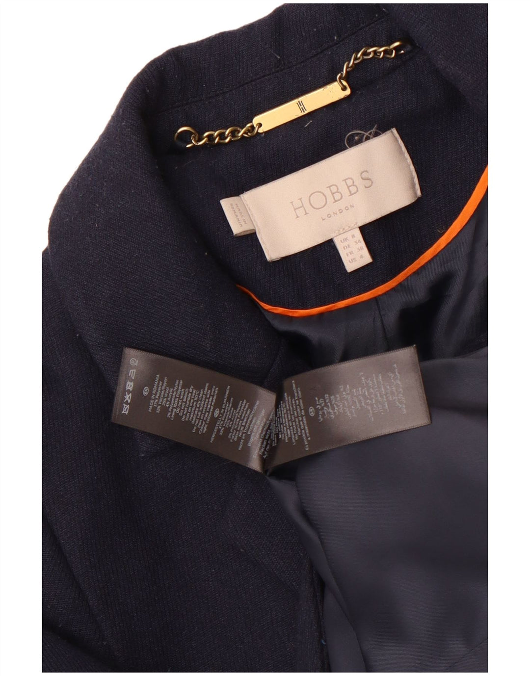 Hobbs Dame Longline 1 Knap Blazer Jacket UK 8 Small Navy Blue Polyester