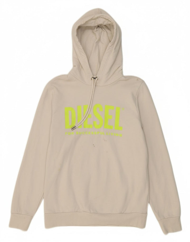 DIESEL Mens Graphic Hoodie Jumper Small Grey Cotton