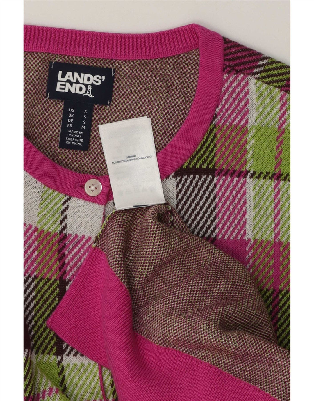 Lands End Dame Oversized Cardigan Sweater UK 10 Small Multicolored Check