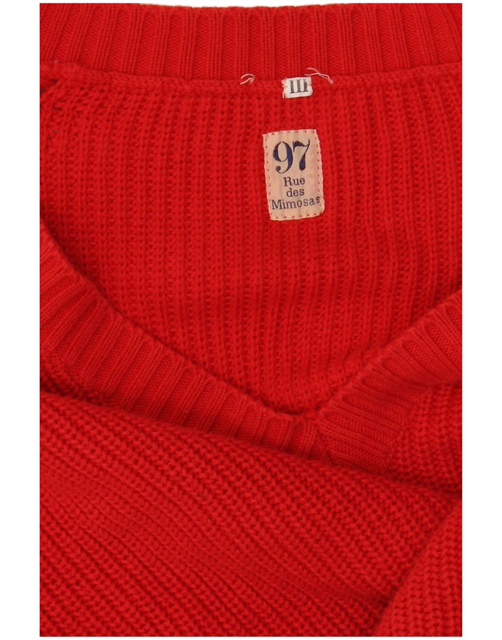 VINTAGE Mens V-Neck Jumper Sweater Large Red Cotton