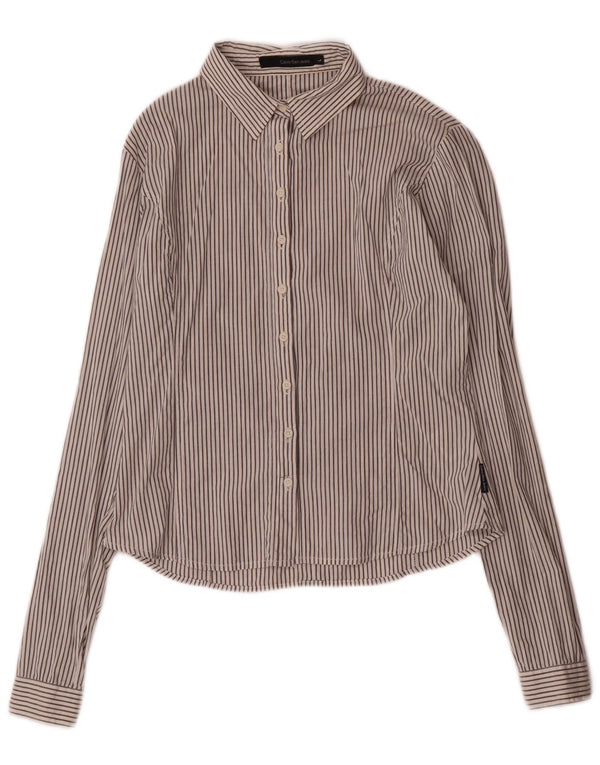 Camicia da donna Calvin Klein Jeans UK 14 grande cotone gessato bianco