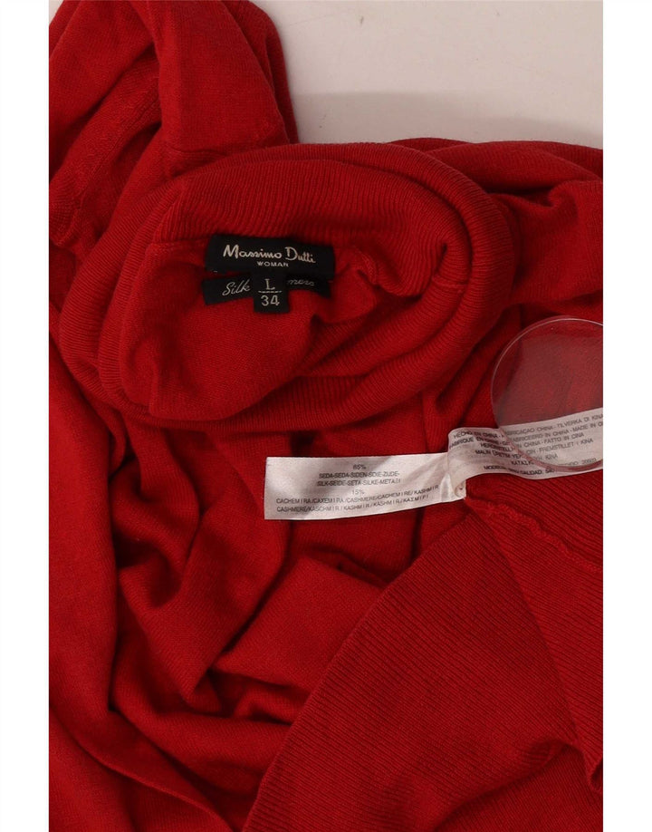 Massimo Dutti Womens Roll Neck Jumper Sweater UK 14 Large Red Silk