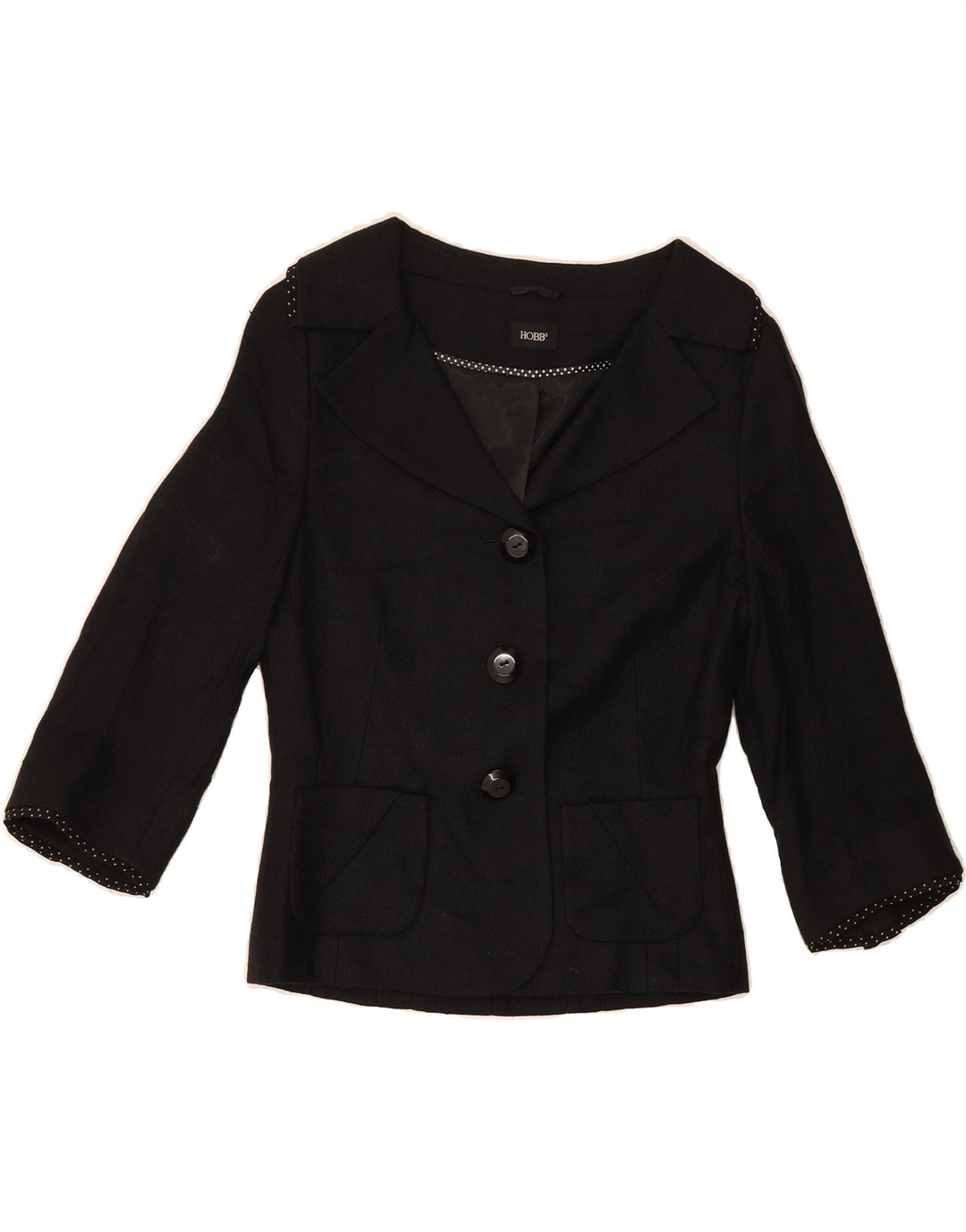 HOBBS Womens 3/4 Sleeve 3 Button Blazer Jacket UK 8 Small  Black Viscose Vintage Hobbs and Second-Hand Hobbs from Messina Hembry 