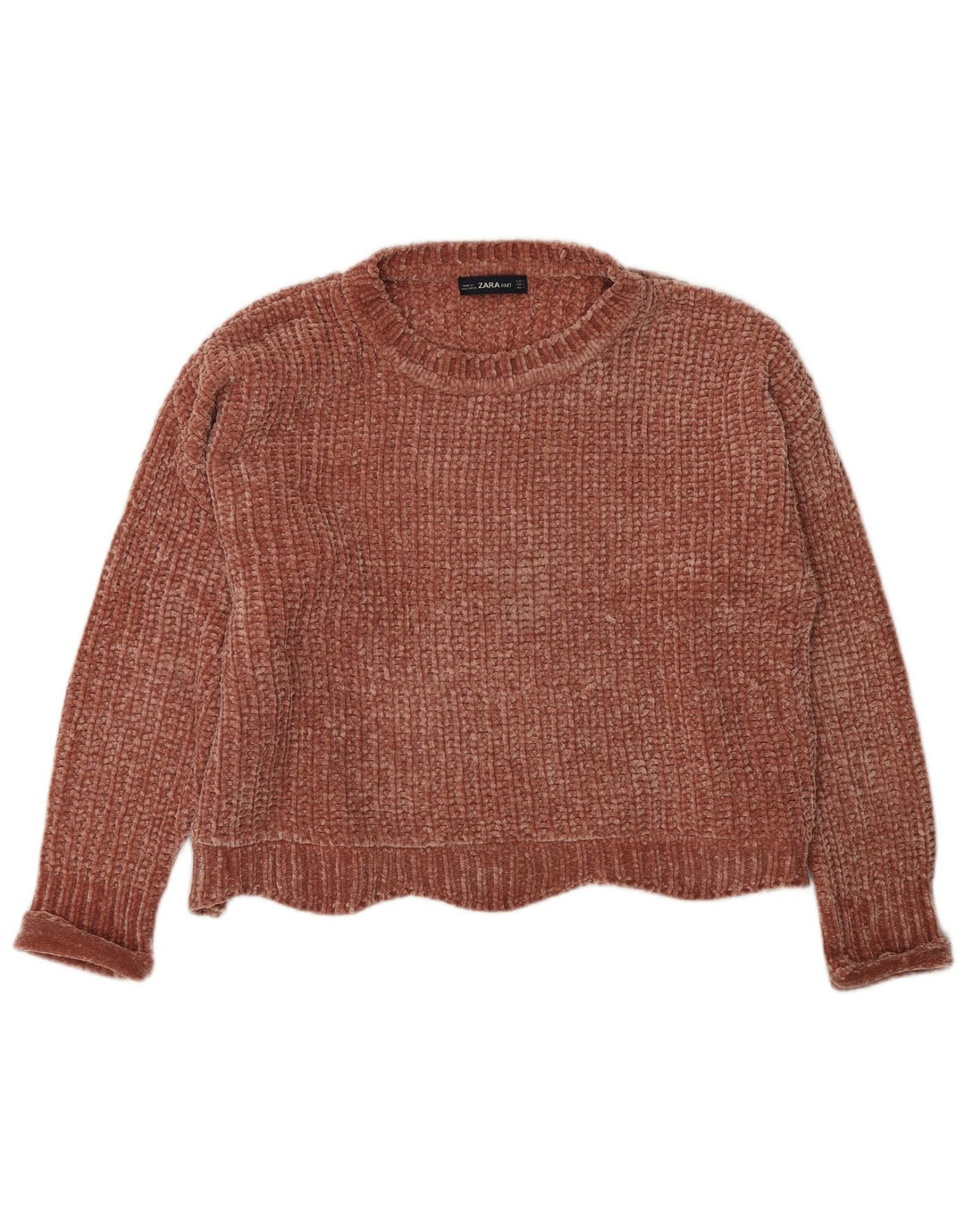Zara Dame Boat Neck Jumper Sweater UK 14 Medium Brown Polyester
