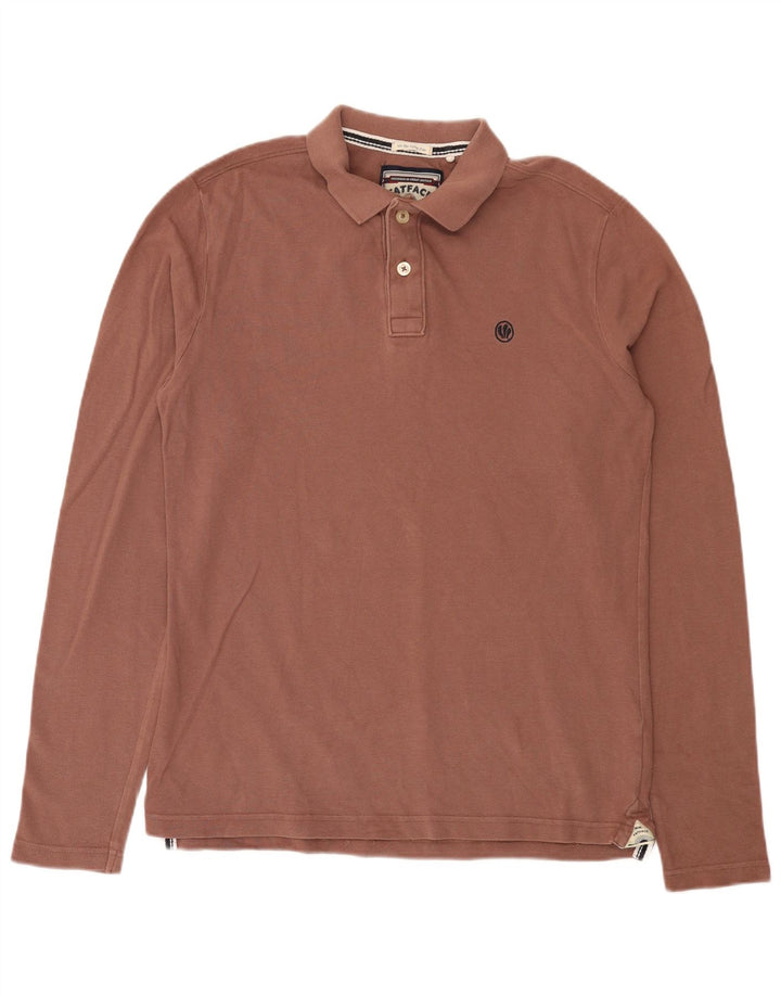 Fat Face Mens Long Sleeve Polo Shirt Medium Brown Cotton