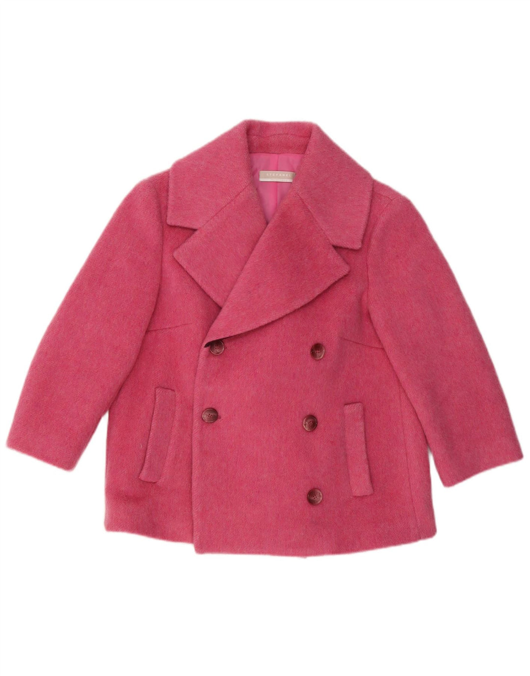 Stefanel Womens Short 3/4 Sleeve Pea Coat US 8 Medium Pink Wool