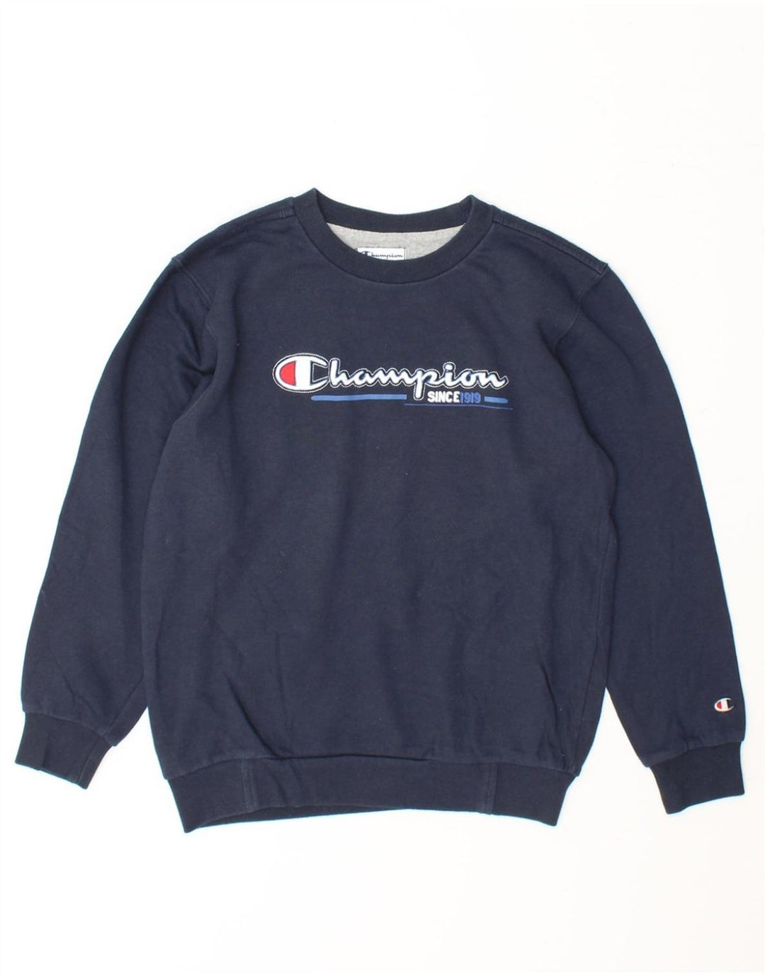 CHAMPION Boys Graphic Sweatshirt Jumper 9-10 Years Medium Navy Blue Cotton Vintage Champion and Second-Hand Champion from Messina Hembry 