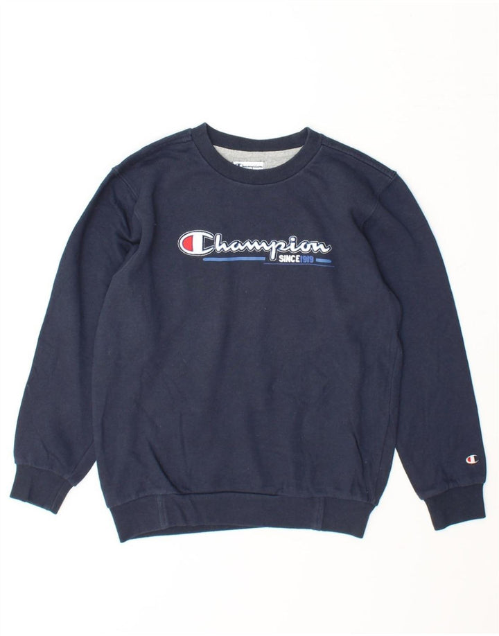 CHAMPION Boys Graphic Sweatshirt Jumper 9-10 Years Medium Navy Blue Cotton Vintage Champion and Second-Hand Champion from Messina Hembry 
