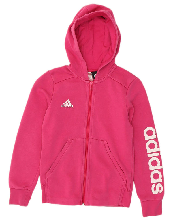 Dziewczęcy sweterek Adidas z grafiką i zamkiem błyskawicznym, 9-10 lat, różowy, bawełniany
