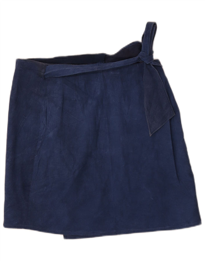 Vintage Womens Suede Mini Wrap Skirt W32 Large Navy Blue