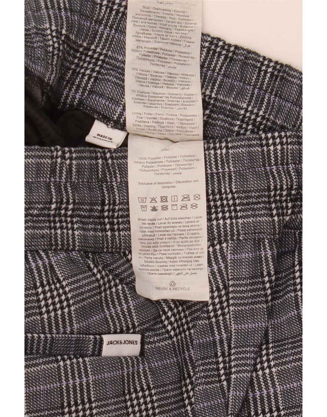 Jack & Jones Mens Chino Shorts Small W29  Grey Check Polyester