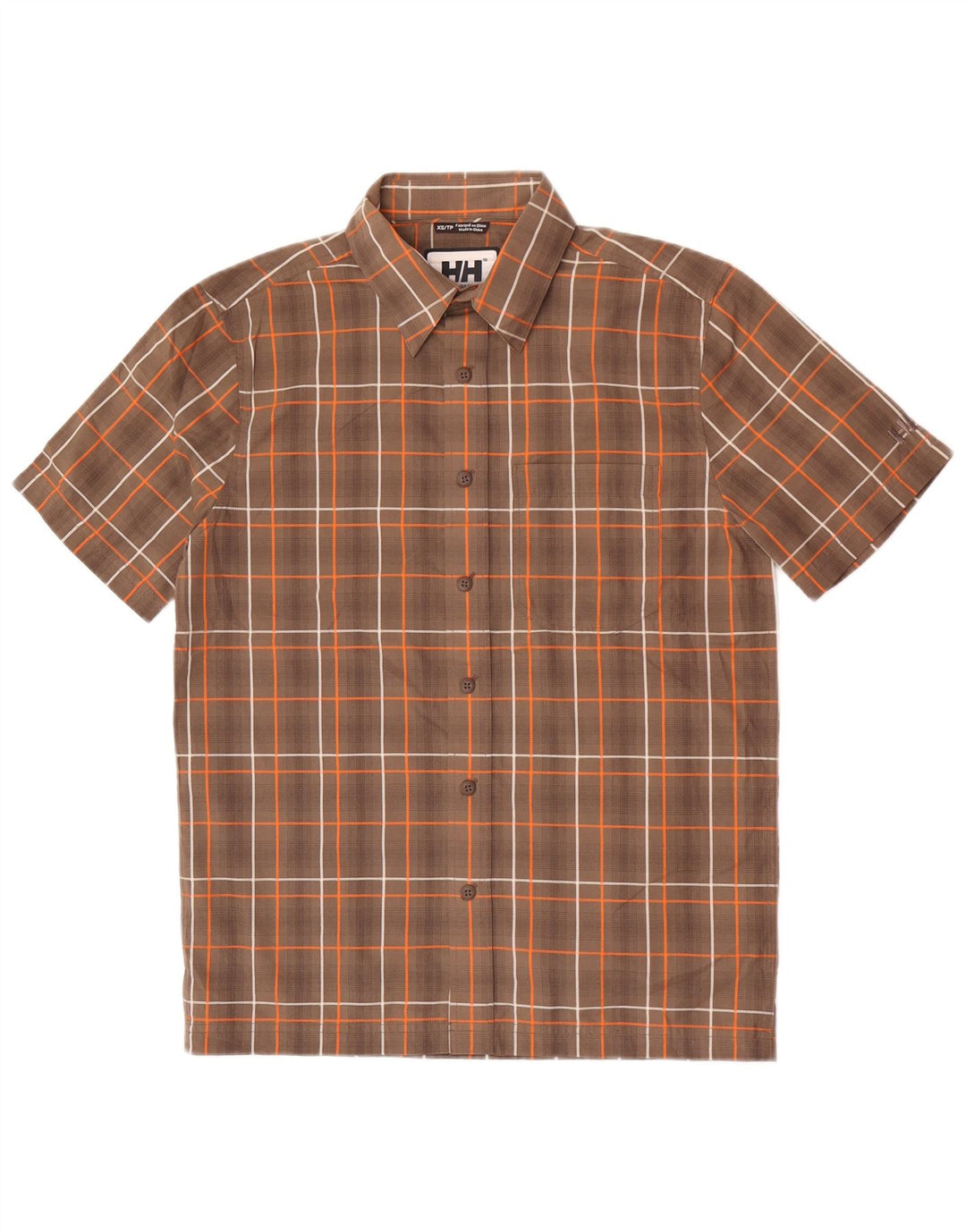 Helly Hansen Mens Short Sleeve Shirt XS Brown Check Polyester