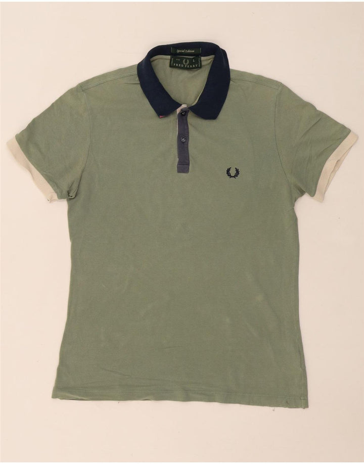 FRED PERRY Mens Polo Shirt Large Green Cotton