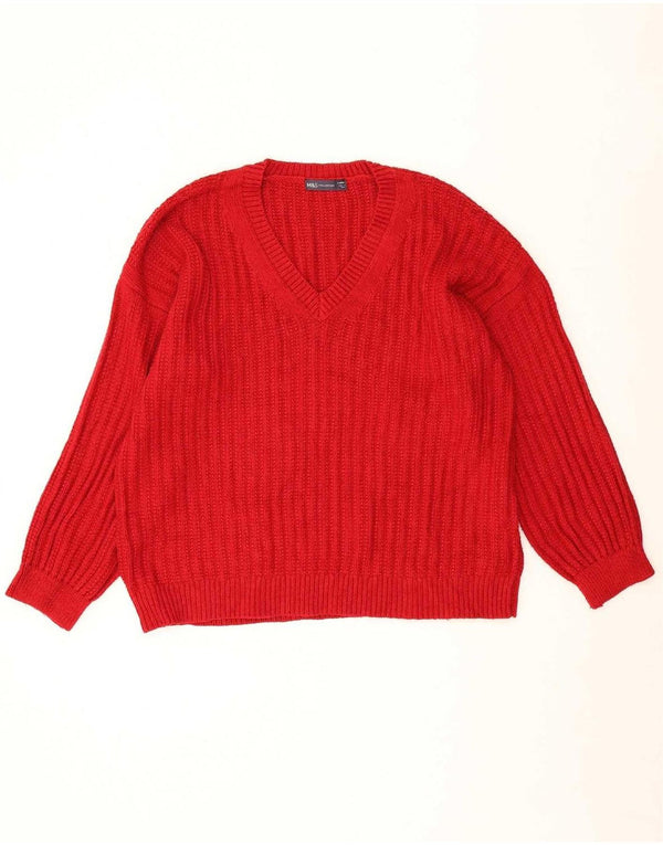 Marks & Spencer Damen Pullover mit V-Ausschnitt, UK 16, Größe L, Rot, Acryl