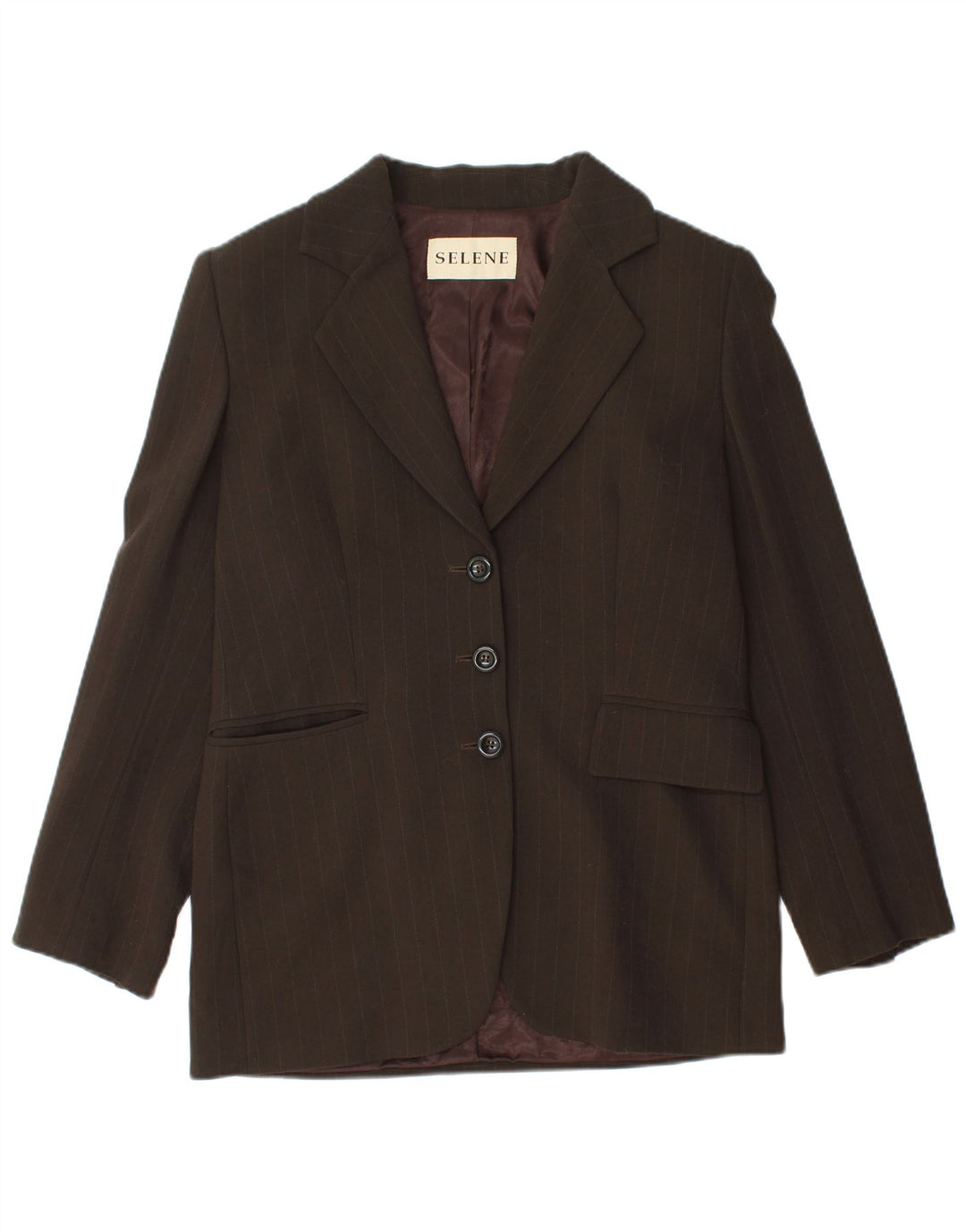 Selene Womens 3 Button Blazer Jacket UK 12 Medium Brown Pinstripe