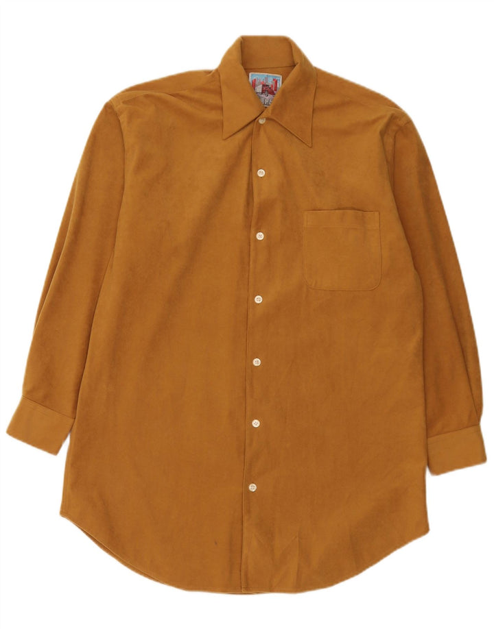Camisa masculina vintage pequena poliéster bege