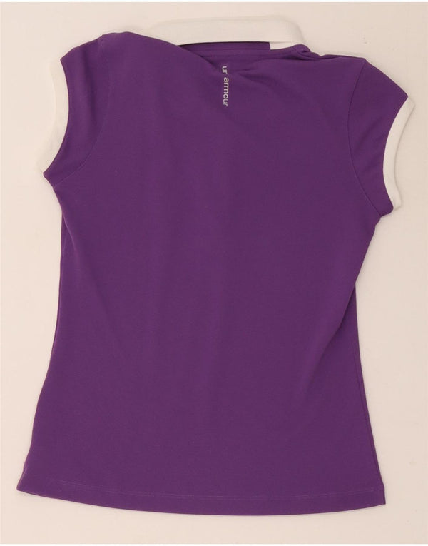 Under Armour Dame Heat Gear Polo Shirt UK 12 Medium Purple Colourblock