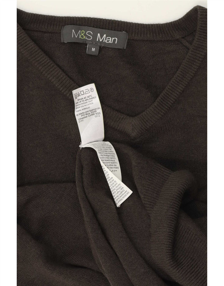 Marks & Spencer Mens V-Neck Jumper Sweater Medium Grey Acrylic