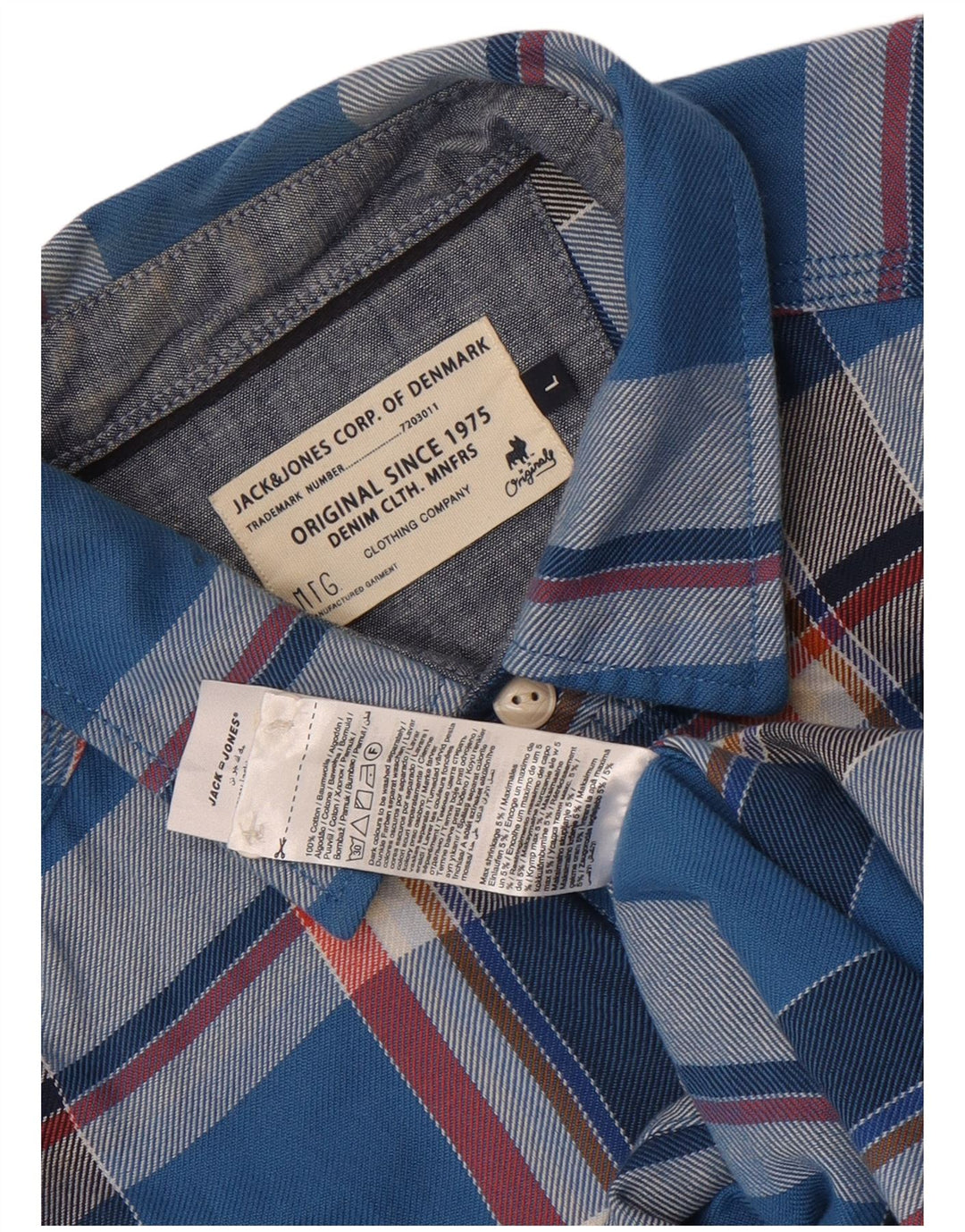 Jack & Jones Mens Flannel Shirt Large Blue Check Cotton