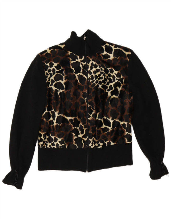 Vintage Womens Bomber Jacket UK 12 Medium Black Animal Print