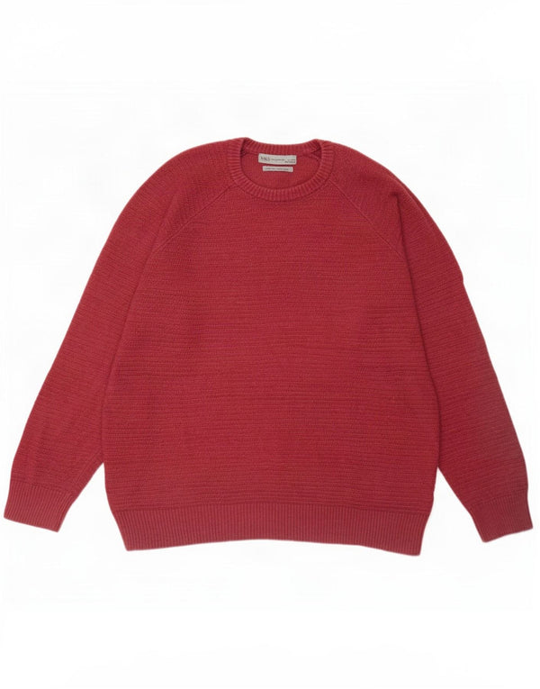 Marks & Spencer Womens Crew Neck Jumper Sweater UK 16 Large Burgundy Cotton