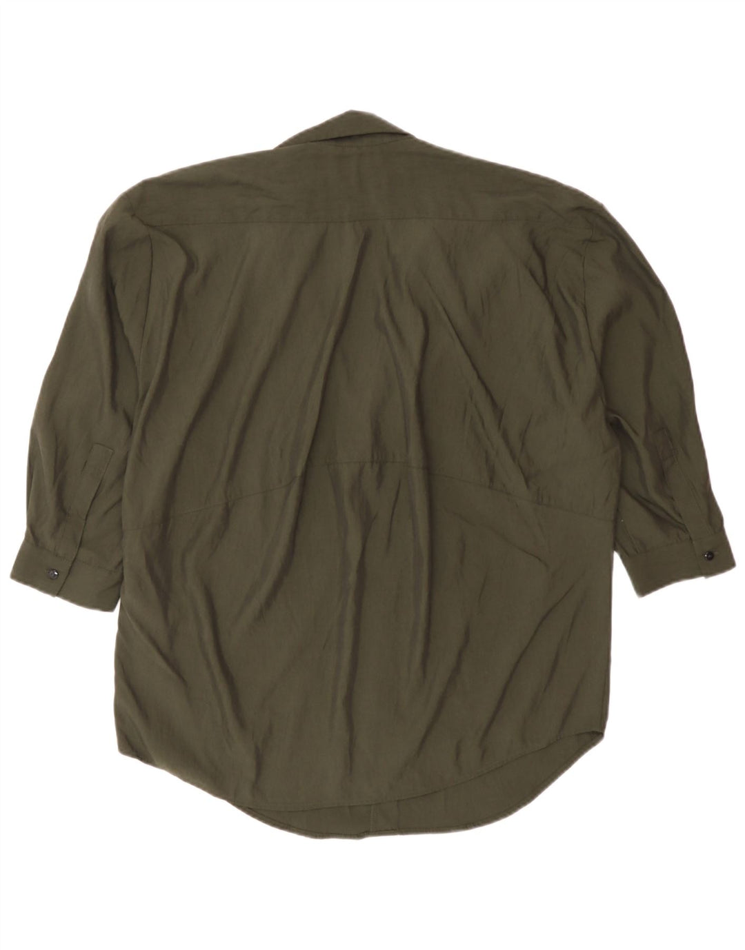 Zara Womens 3/4 Sleeve Oversized Pullover Shirt UK 6 XS Khaki Lyocell