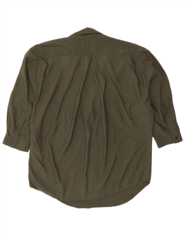 Zara Womens 3/4 Sleeve Oversized Pullover Shirt UK 6 XS Khaki Lyocell