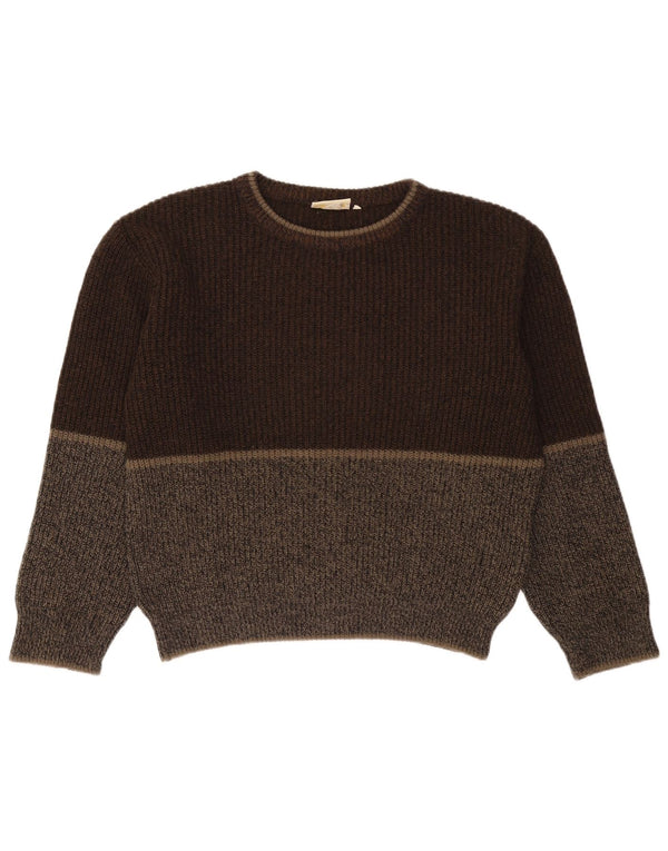 Vintage herre sweater med rund hals XL Brun Colourblock Uld