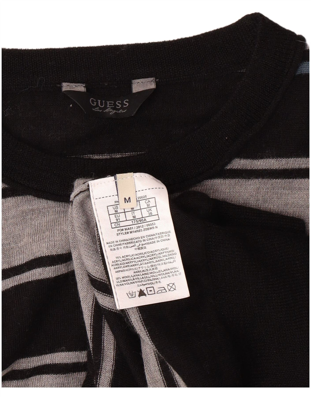 Męski sweter GUESS z okrągłym dekoltem, akryl w średnie czarne paski