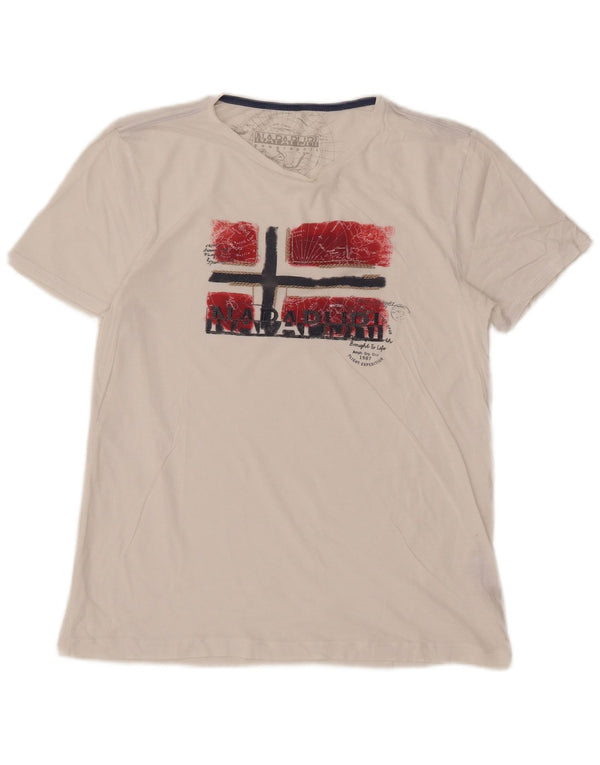 Napapijri Mens Geographic Graphic T-Shirt Top Medium White Cotton