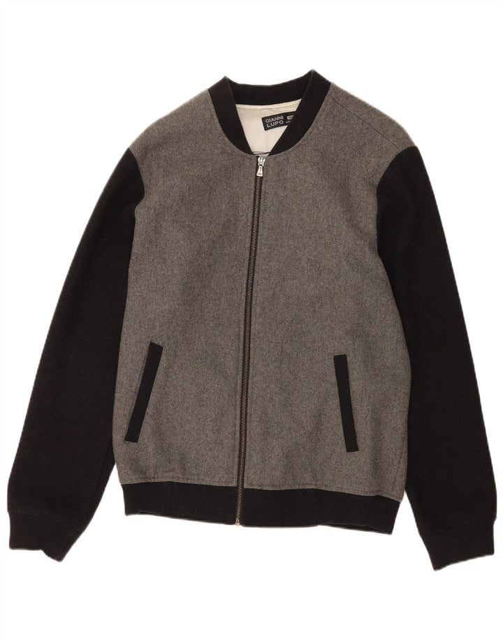 Gianni Lupo Herren Bomberjacke UK 40 Große graue Colourblock-Wolle