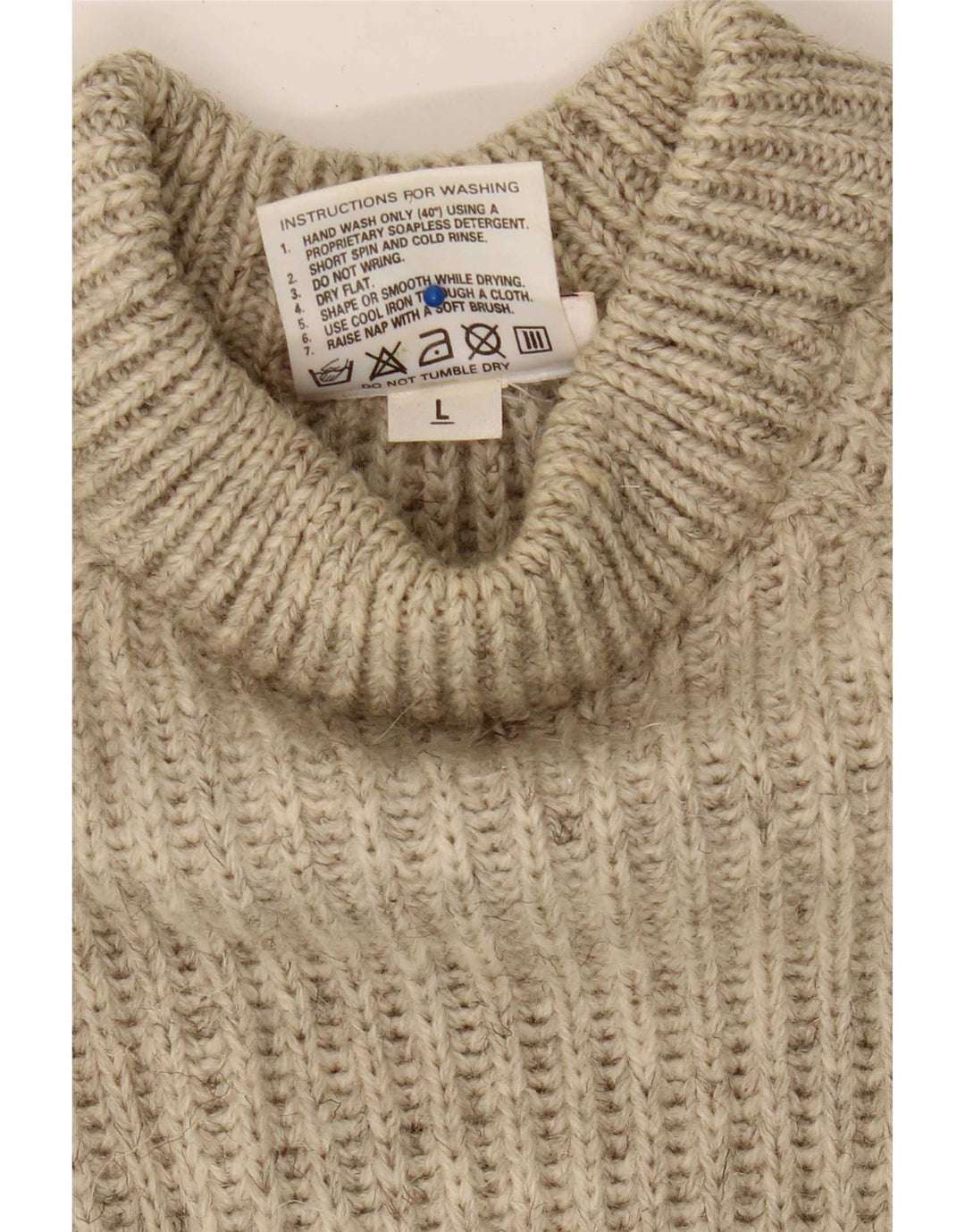 Vintage Herre Turtle Neck Jumper Sweater Stor Beige Colourblock Uld