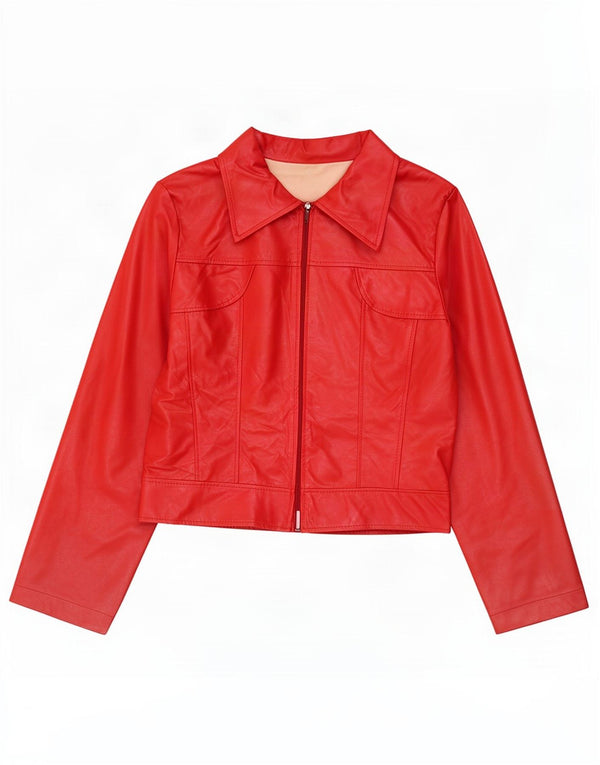 Giubbotto bomber vintage in ecopelle corta da donna UK 12 poliestere rosso medio