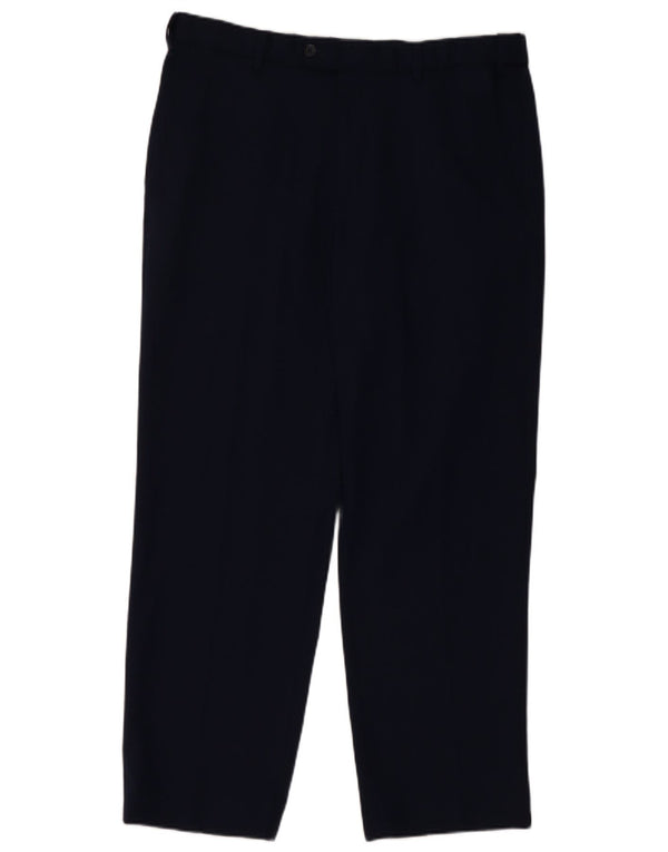 Pantaloni da abito dritti da uomo Marks & Spencer W34 L29 Lana blu navy