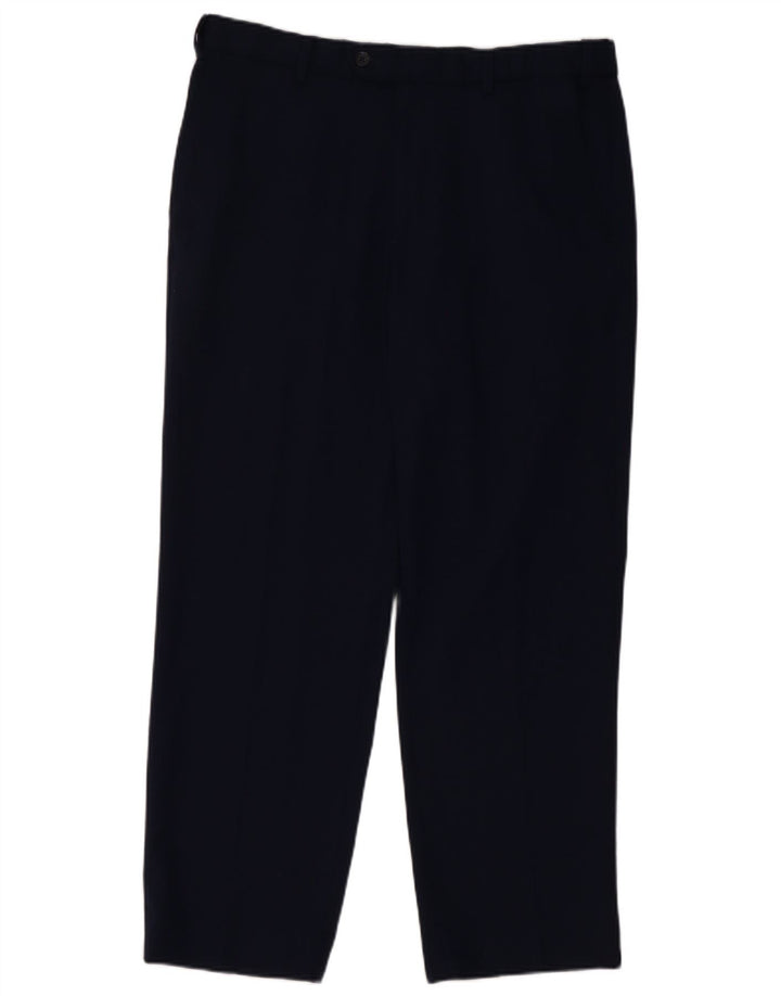 Marks & Spencer Mens Straight Suit Trousers W34 L29 Navy Blue Wool