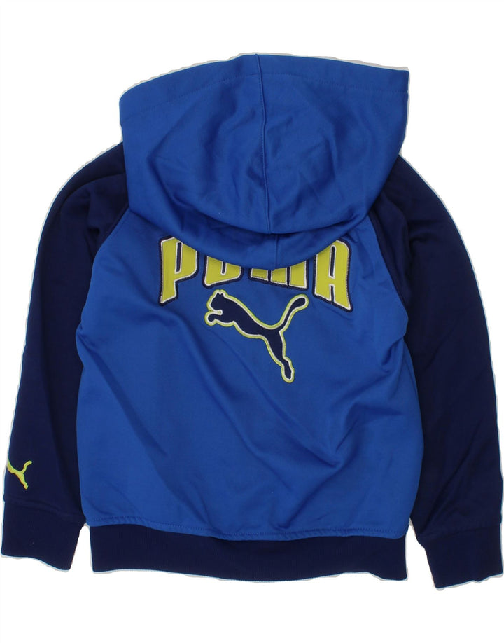 PUMA Boys Graphic Zip Hoodie Sweater 3-4 Years Blue Colourblock Polyester Vintage Puma and Second-Hand Puma from Messina Hembry 