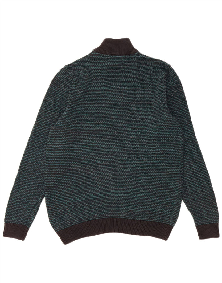 Marks & Spencer Herre sweater med lynlåshals mellemgrøn stribet bomuld