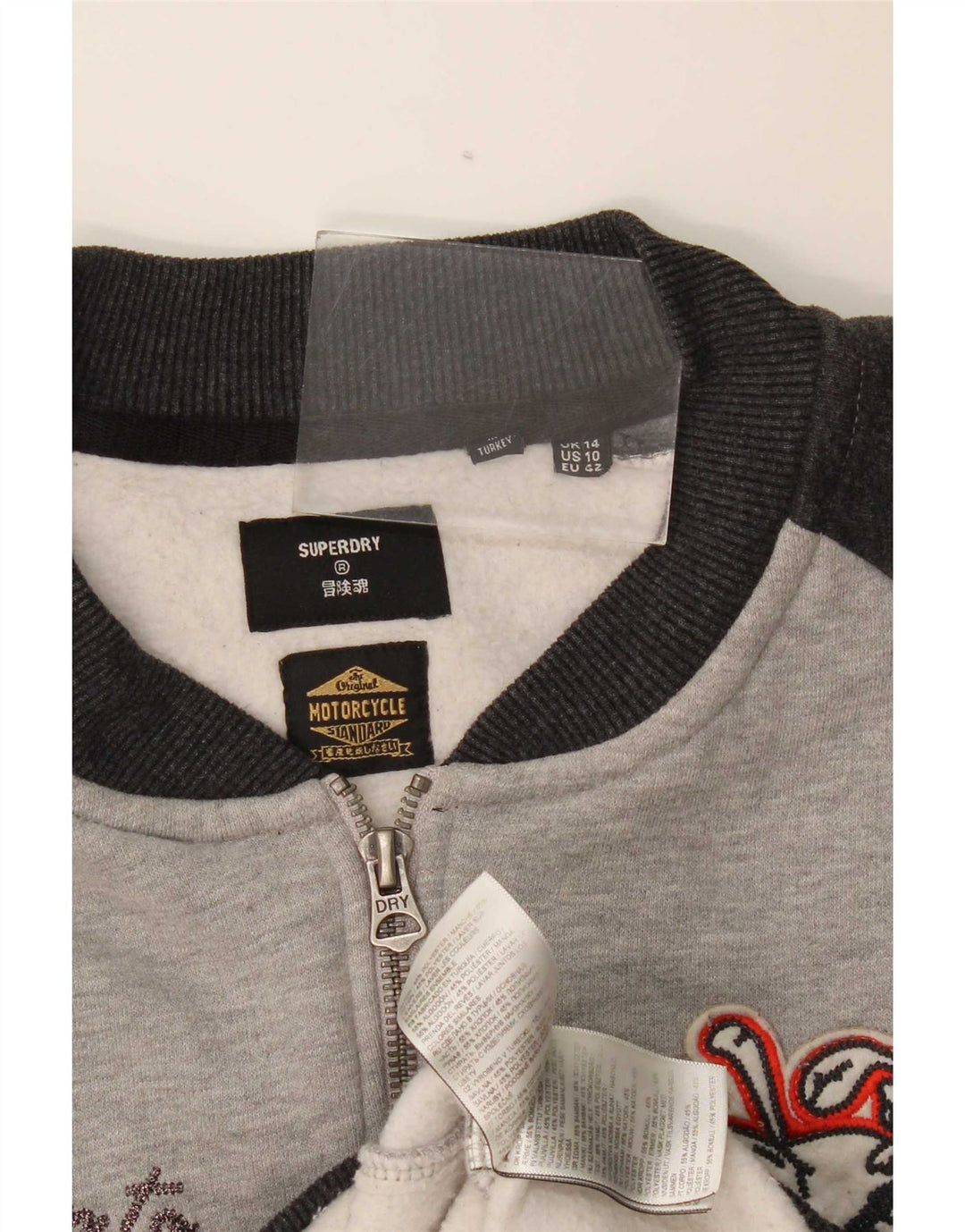 Superdry Womens Graphic Tracksuit Top Jacket UK 14 Large Grey Colourblock
