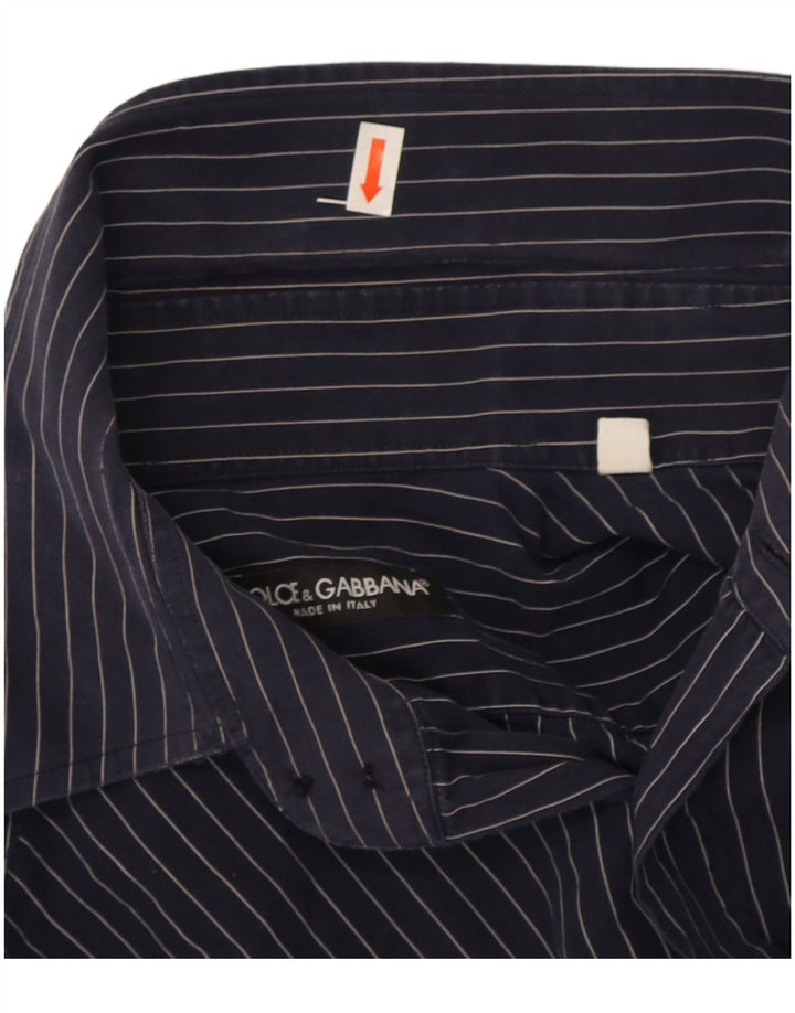 Dolce & Gabbana Mens Shirt Size 40 15 3/4 Medium Navy Blue Pinstripe