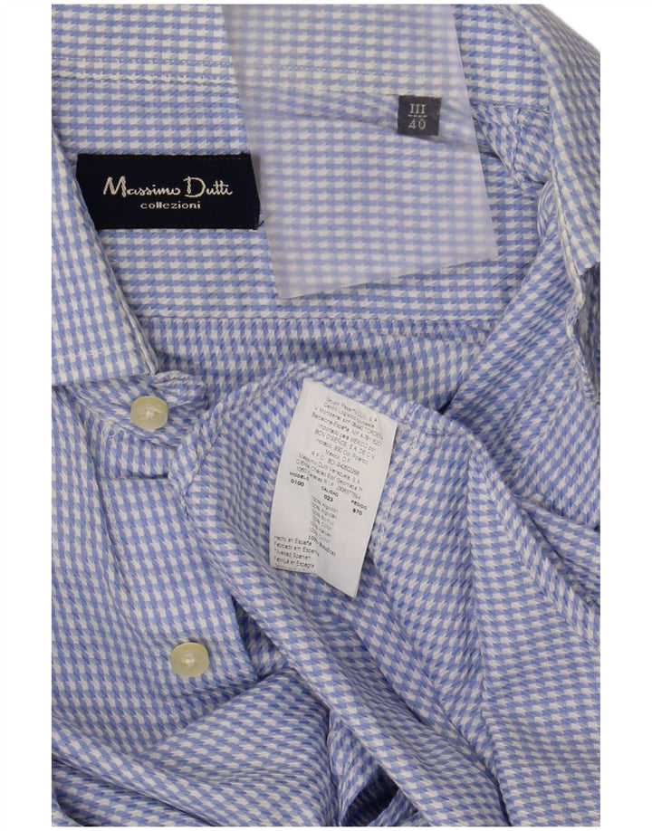Massimo Dutti Mens Shirt Size 40 Medium Blue Houndstooth Cotton